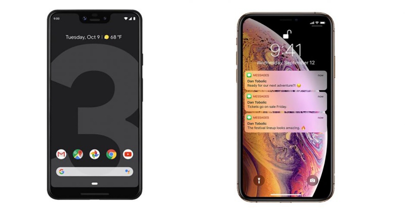 Pixel 3 XL and iPhone XS Max on speedtest